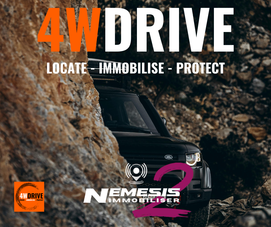Black defender tucked in behind some cliffs with Nemesis 2 logo