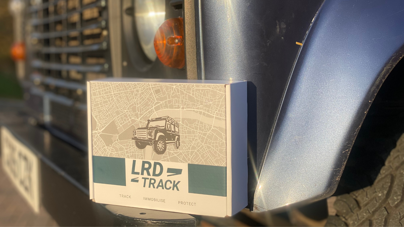 LRD Track Defender Tracker pictured on a bumper of a Land Rover Defender