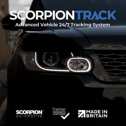 Scorpion logo on a range rover backdrop